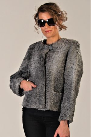 105-Y Giacchina Girocollo in vero Persiano Grigio